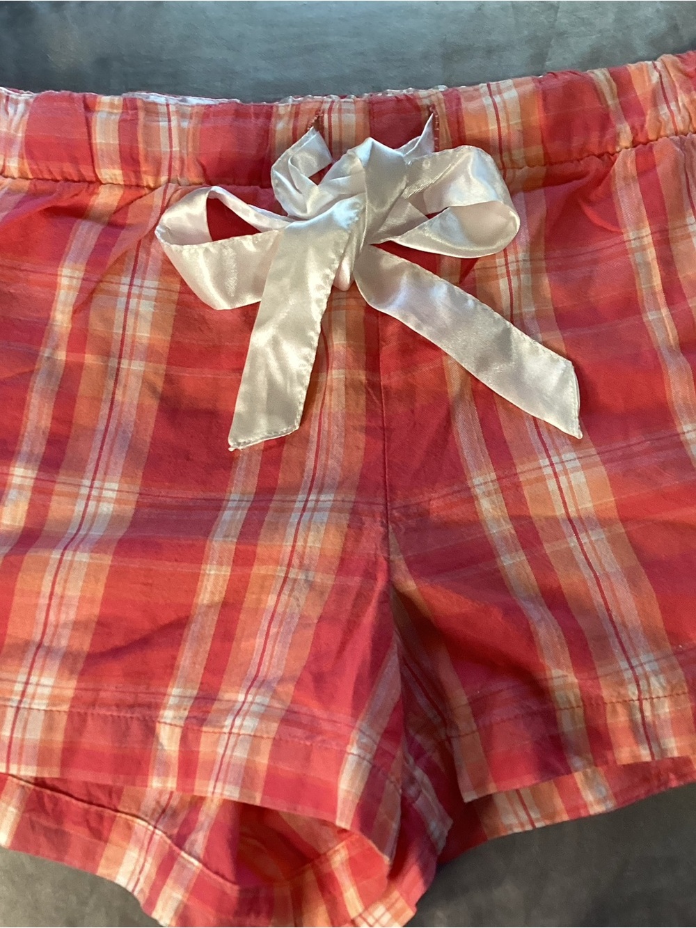 Faded Glory Coral Pink Plaid Lounge Shorts with Satin Bow